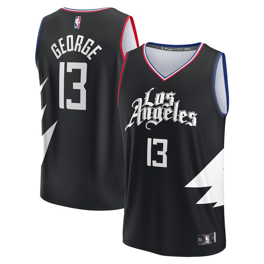 Men Los Angeles Clippers 13 Paul George Fanatics Branded Black 2022-23 Fast Break Replica NBA Jersey